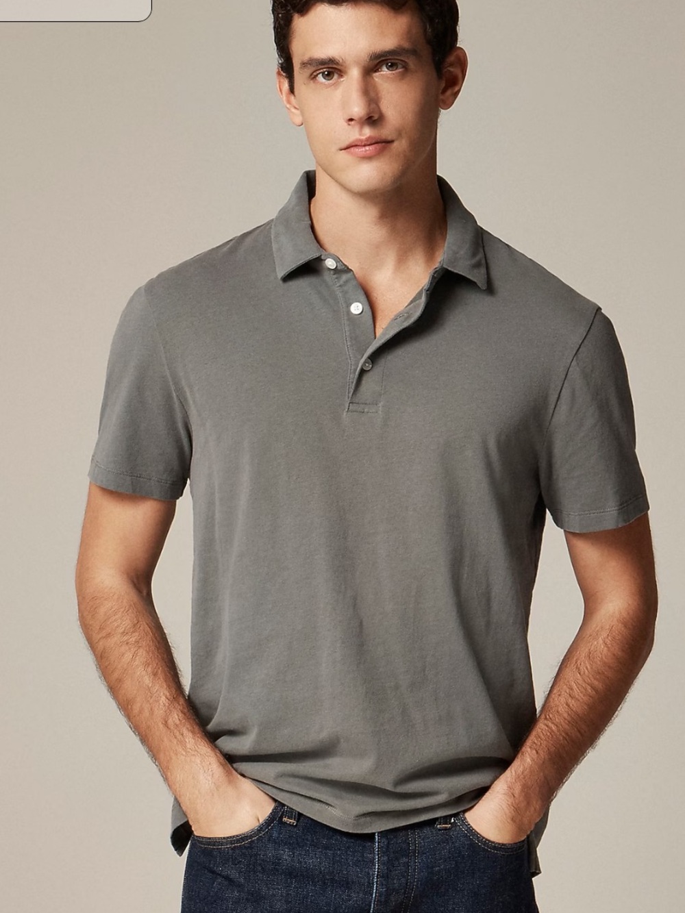 J crew dusty charcoal Sueded cotton polo shirt